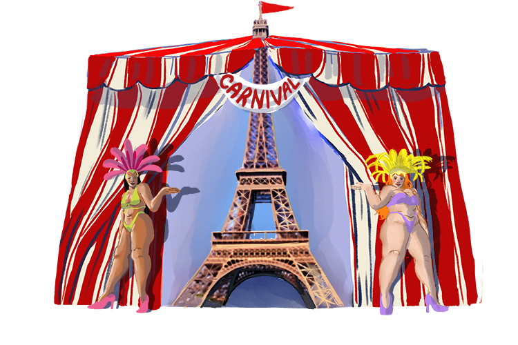 The carnival tent was propped up using the Eiffel Tower.